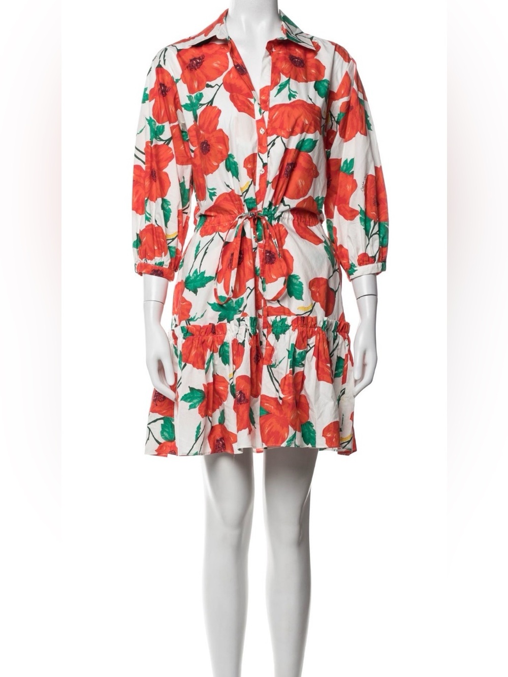 Cara Cara White Dress with Red Floral Print
